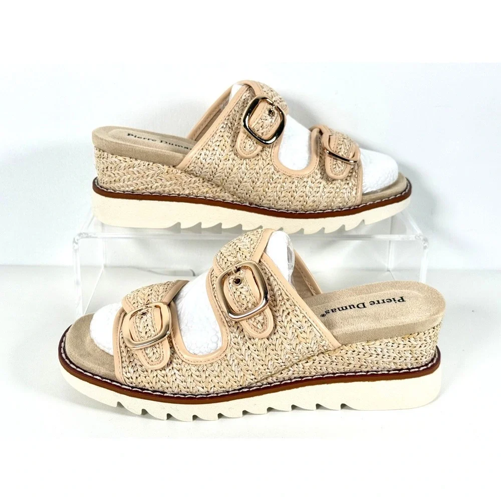 Pierre Dumas Expand 2 Gold Combo Wedge Slide Sandals New Sz 10 M